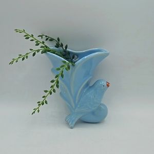Vintage ceramic blue bird wall pocket